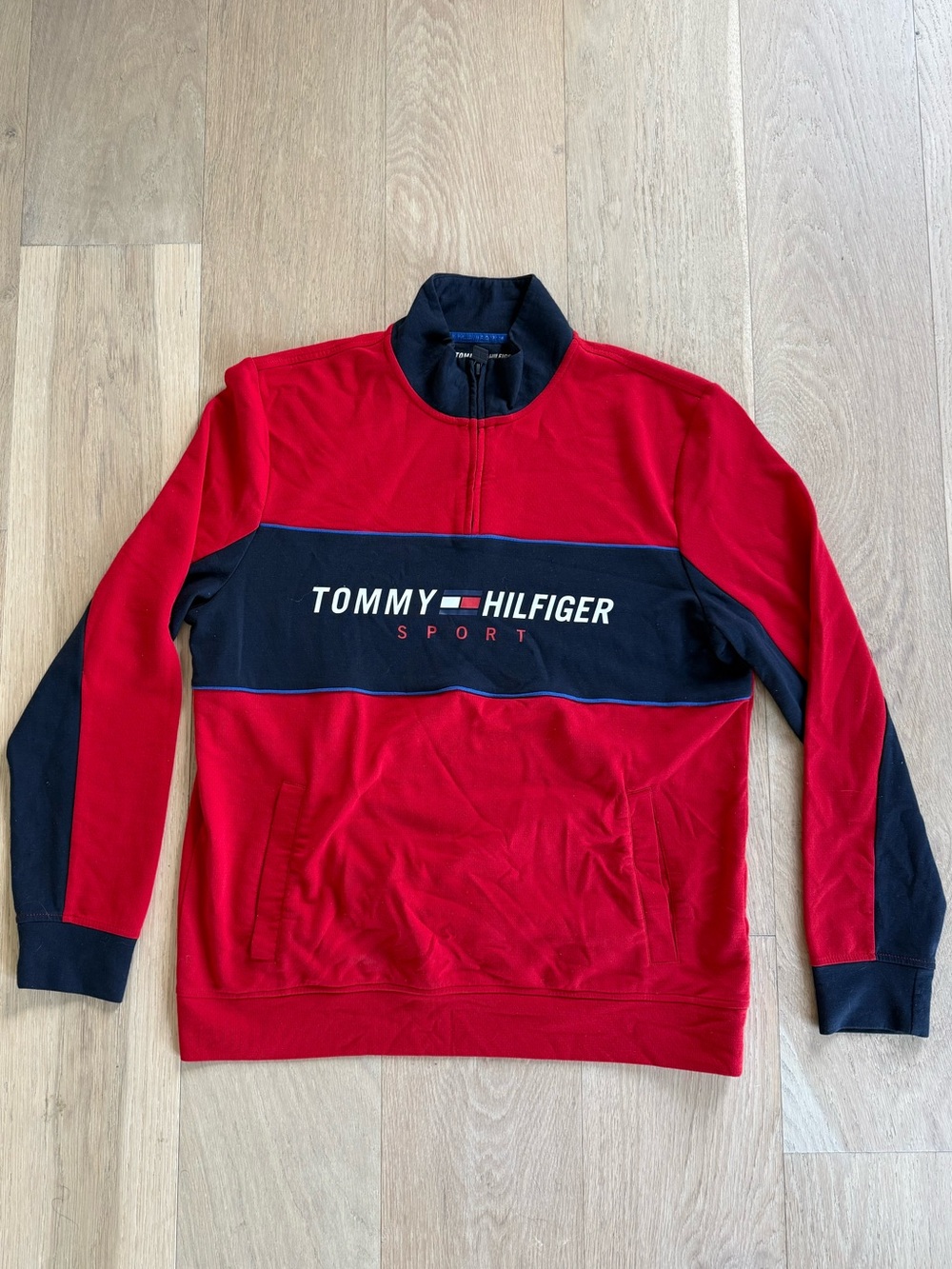 Tommy Hilfiger Red & Navy Quarter-Zip Sport Pullover